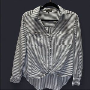 Velvet Heart Tie-Front Navy/White Striped Blouse - Size M